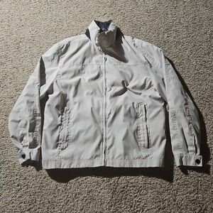 London Fog Jacket Mens Medium Beige Tan Roll Away Hood Windbreaker